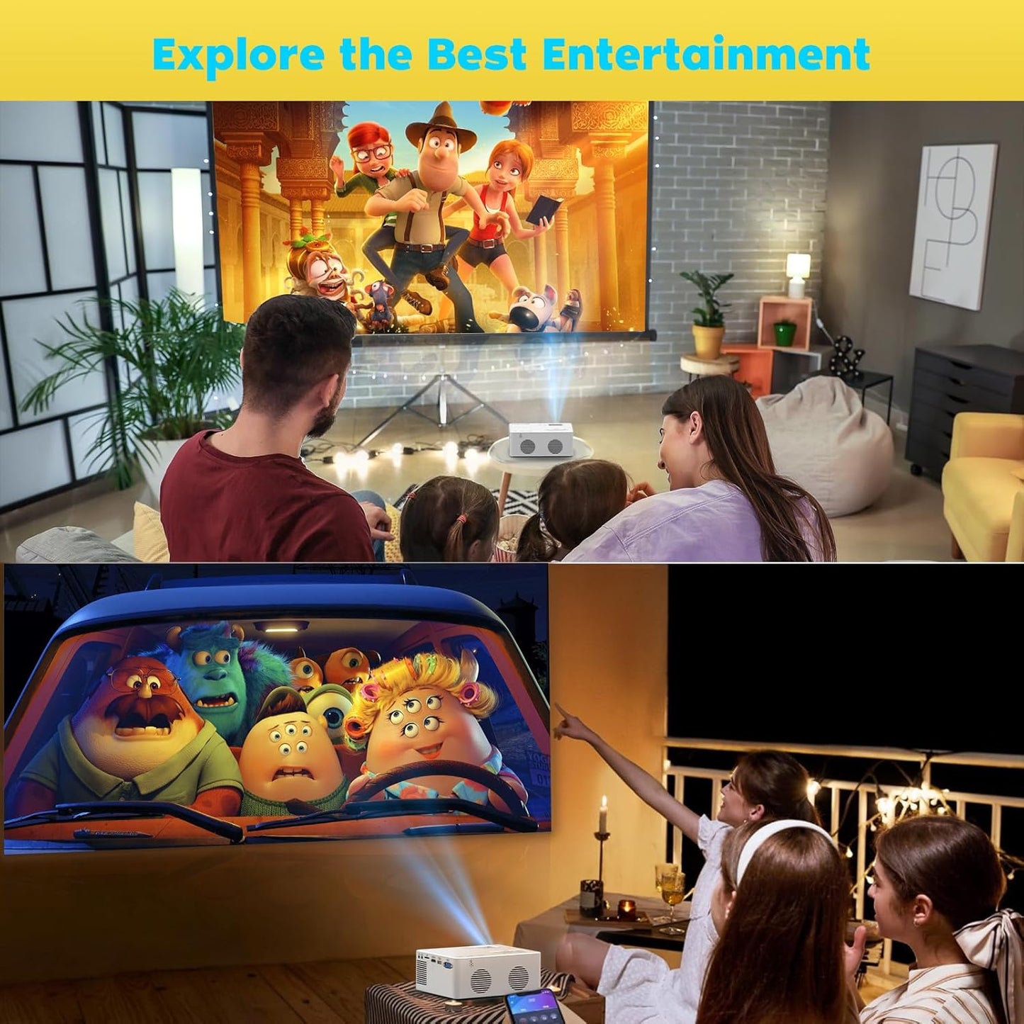 Mini Bluetooth Projector, Full HD 1080P Supported Portable Outdoor Movie Projector for Ios, Android, Windows, Compatible with TV Stick/Hdmi/Smartphone/Ps4/Usb [Remote Included]