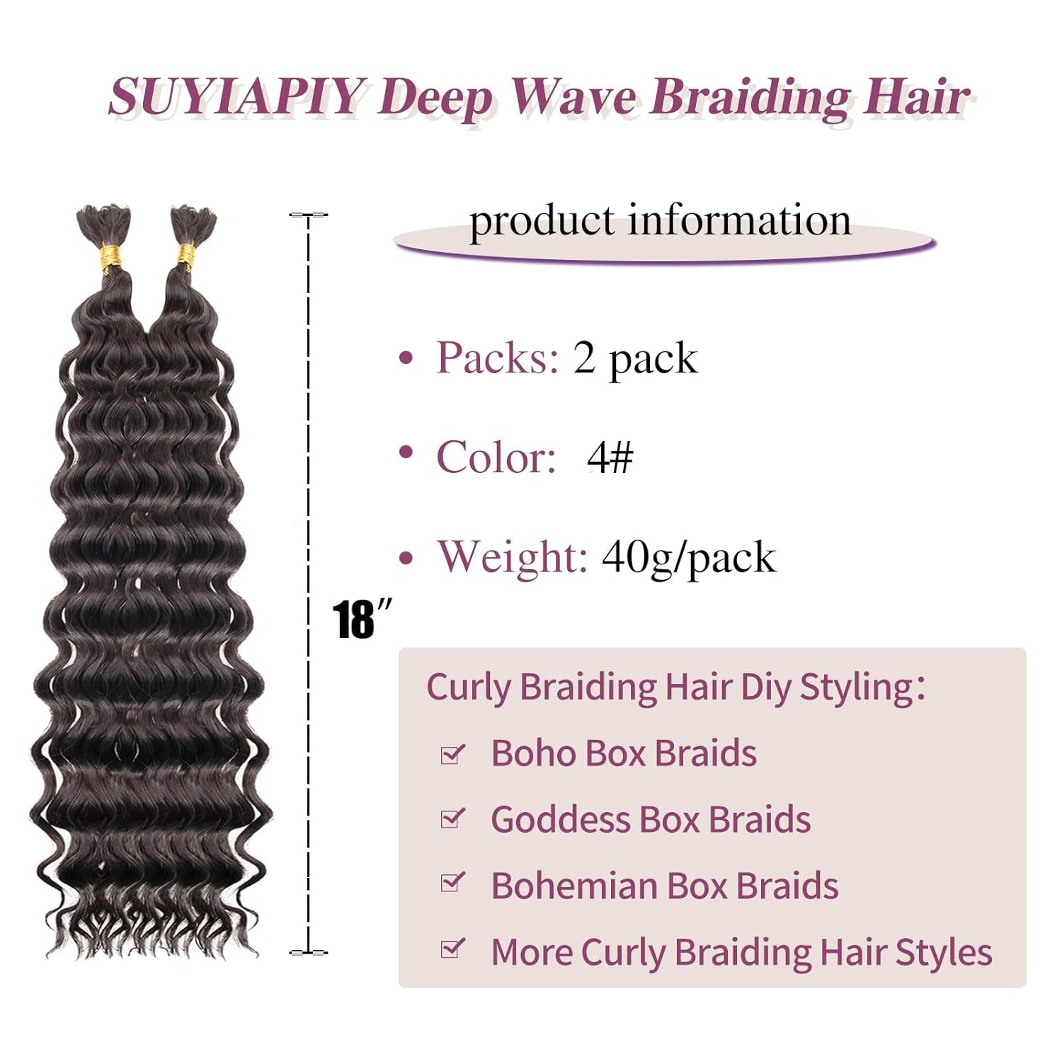 Boho Hair for Braiding Deep Wave Bulk for Braiding Curly Braiding Hair Wet and Wavy Braiding Hair Deep Water Wave Braiding Hair Extensions for Black Women (4#, 18 Inch)