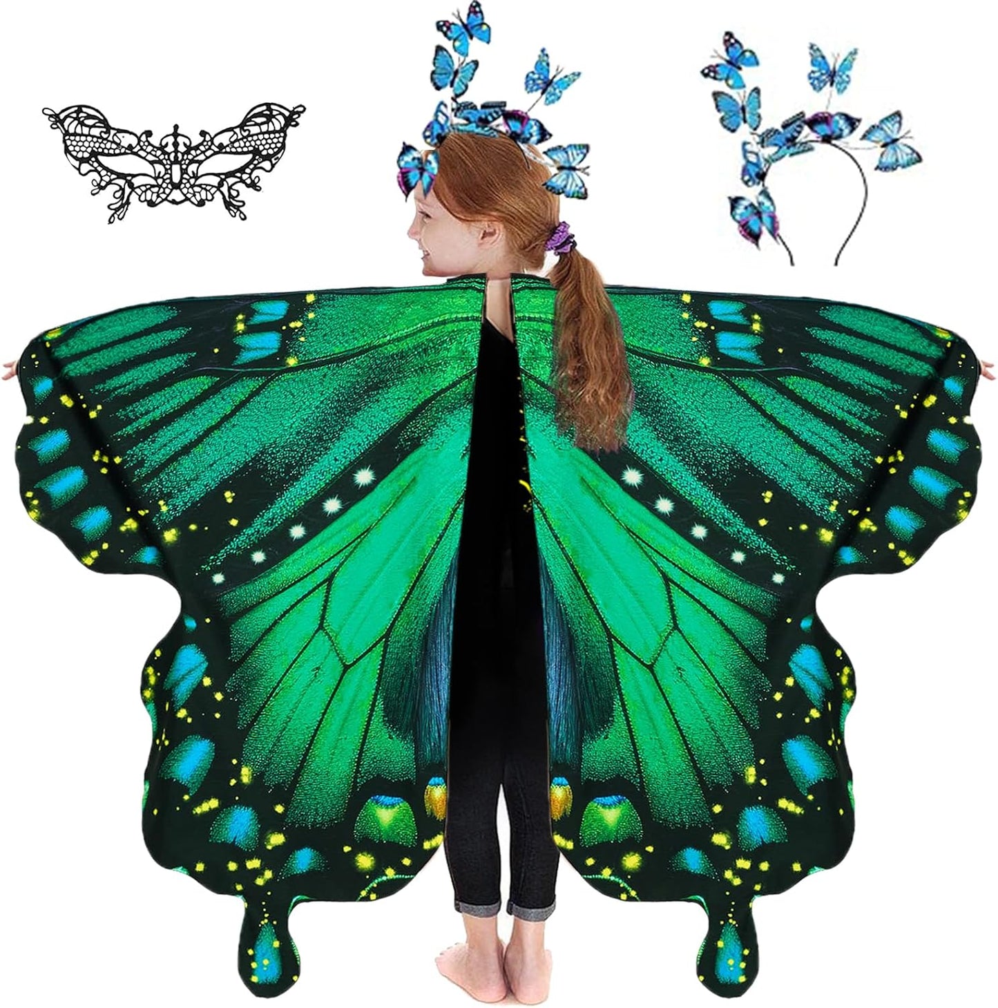 Butterfly Wings for Girls, Butterfly Costume for Halloween Party Kids Fairy Wing with Mask and Headband