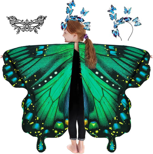 Butterfly Wings for Girls, Butterfly Costume for Halloween Party Kids Fairy Wing with Mask and Headband