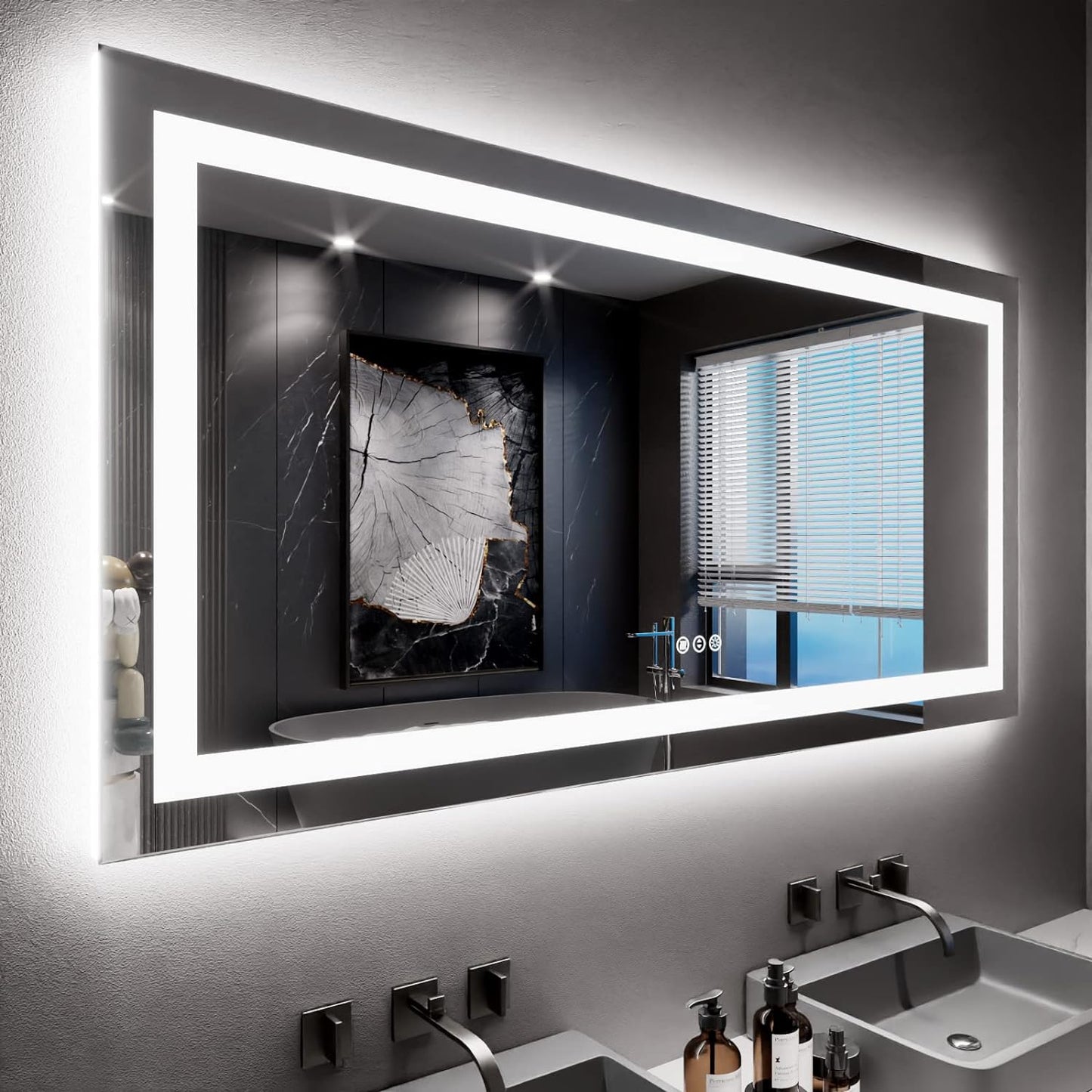 60”X30“ RGB LED Bathroom Mirror with Lights for Bathroom, Anti-Fog, Dimmable，Multiple Light Modes, RGB Backlit + Front Light, Memory Function, Tempered Glass