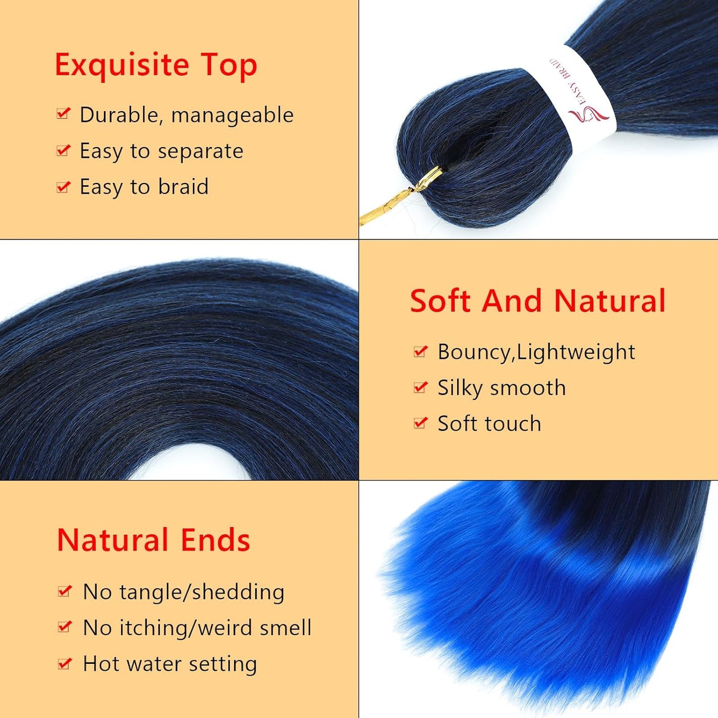 Braiding Hair Pre Stretched - 26 Inch Pre Stretched Braiding Hair 1B/Blue Braiding Hair 8 Packs Ombre Braiding Hair for Black Women (26 Inch(8Packs), 1B/Blue)