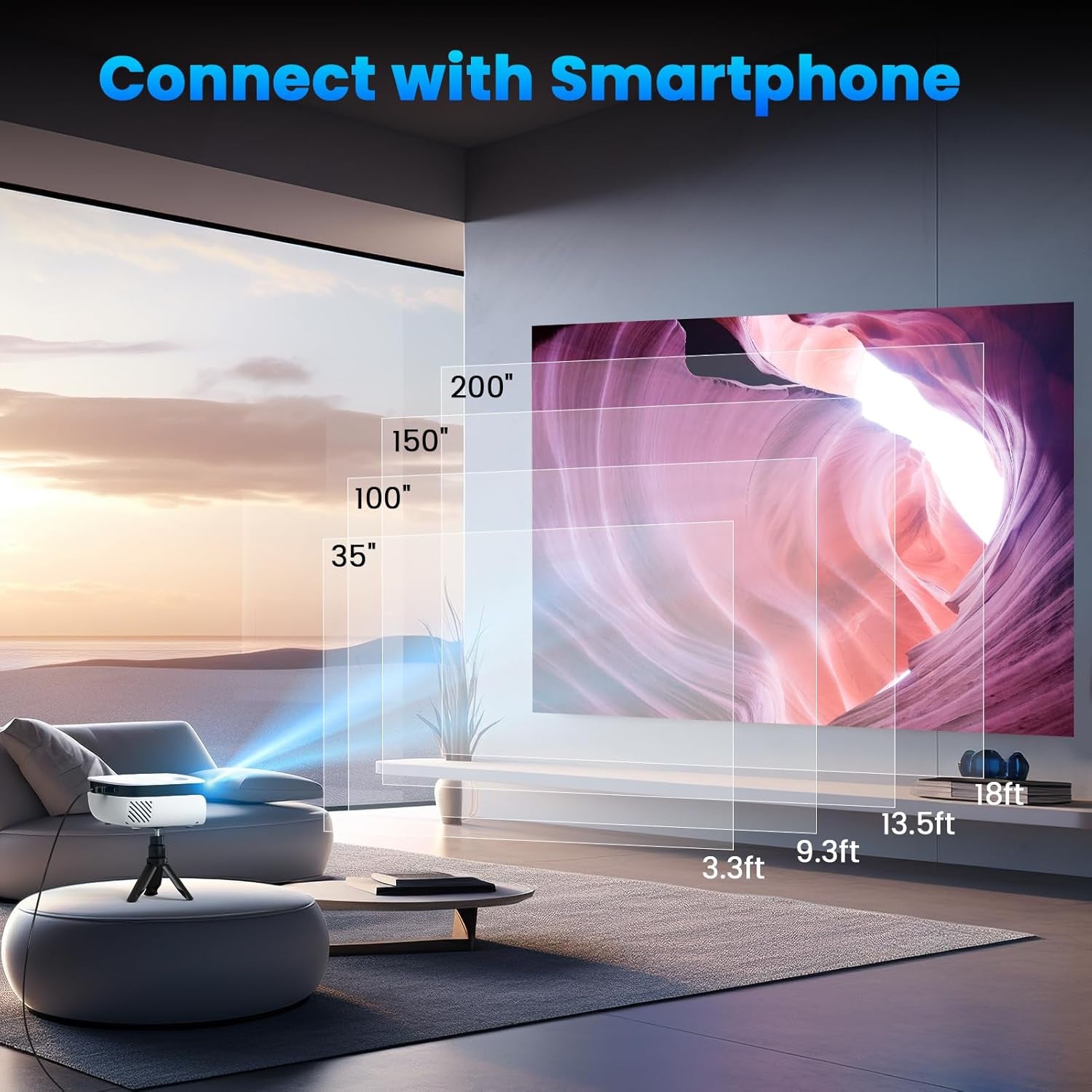 Outdoor Projector, Mini Projector for Home Theater, 1080P and 240" Supported Movie Projector 7500 L Portable Home Video Projector Compatible with Smartphone/Tv Stick/Ps4/Pc/Laptop