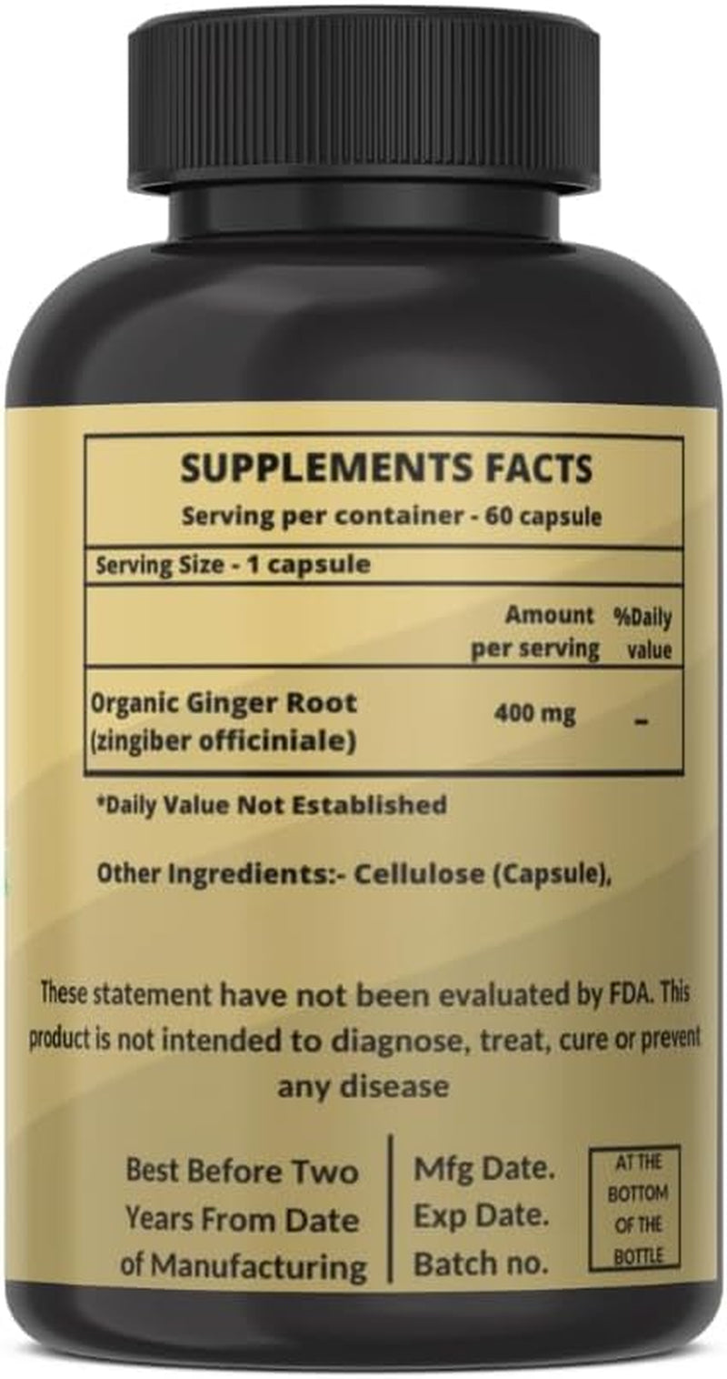 Organic Ginger Root 400Mg (Zingiber Officinale) Organic Ginger Root Capsules | Pure Ginger Powder per Serving | 60 Vegan Capsules TLBH