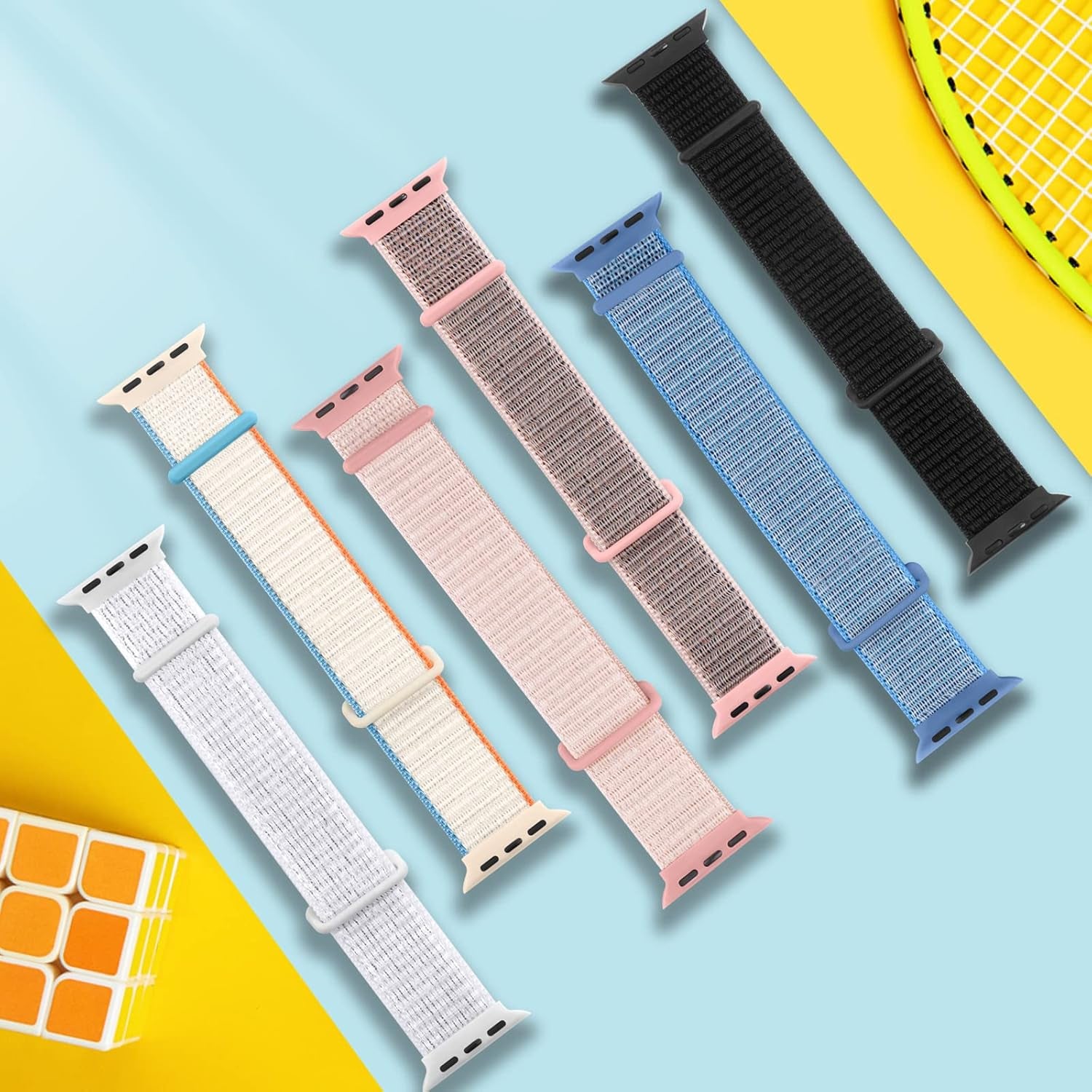 Stretchy Nylon Straps Compatible with Apple Watch Bands 38Mm 40Mm 41Mm 42Mm 44Mm 45Mm 49Mm for Iwatch SE2 SE Series 9 8 7 6 5 4 3 2 1, 6 Pack