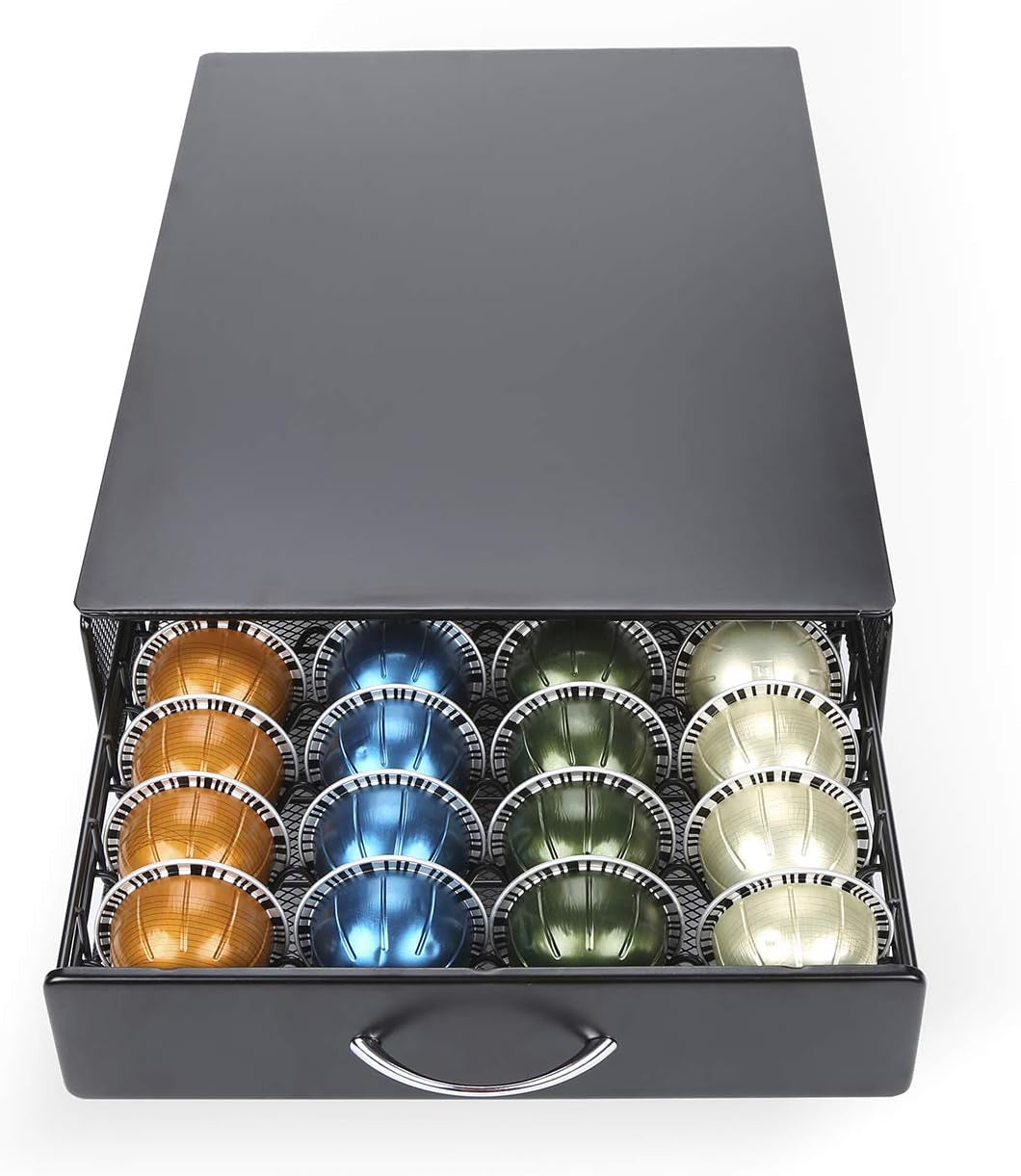 Nespresso Vertuoline Capsule Storage Drawer Vertuo Coffee Holder Metal Multiple Flavors Pods Organizer 40 Pcs Capacity