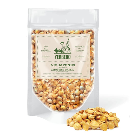 Yerbero - Chinese Garlic | Ajo Chino (Allium Sativum) 1 BAG 1 Lb 450+ Garlic Cloves | Stand Alone Resealable Bag Keeps Garlic Always Fresh! Crafted by Nature100% All Natural Big Size Garlic Cloves TLBH