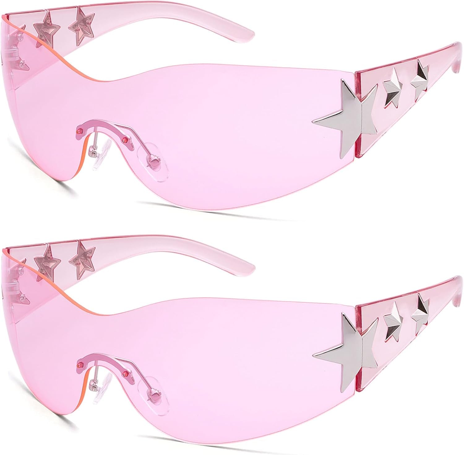 Rimless Y2K Sunglasses Star Wrap around Glasses 2000S Accessories for Women Men Trendy Fashion Cool Shield Shades