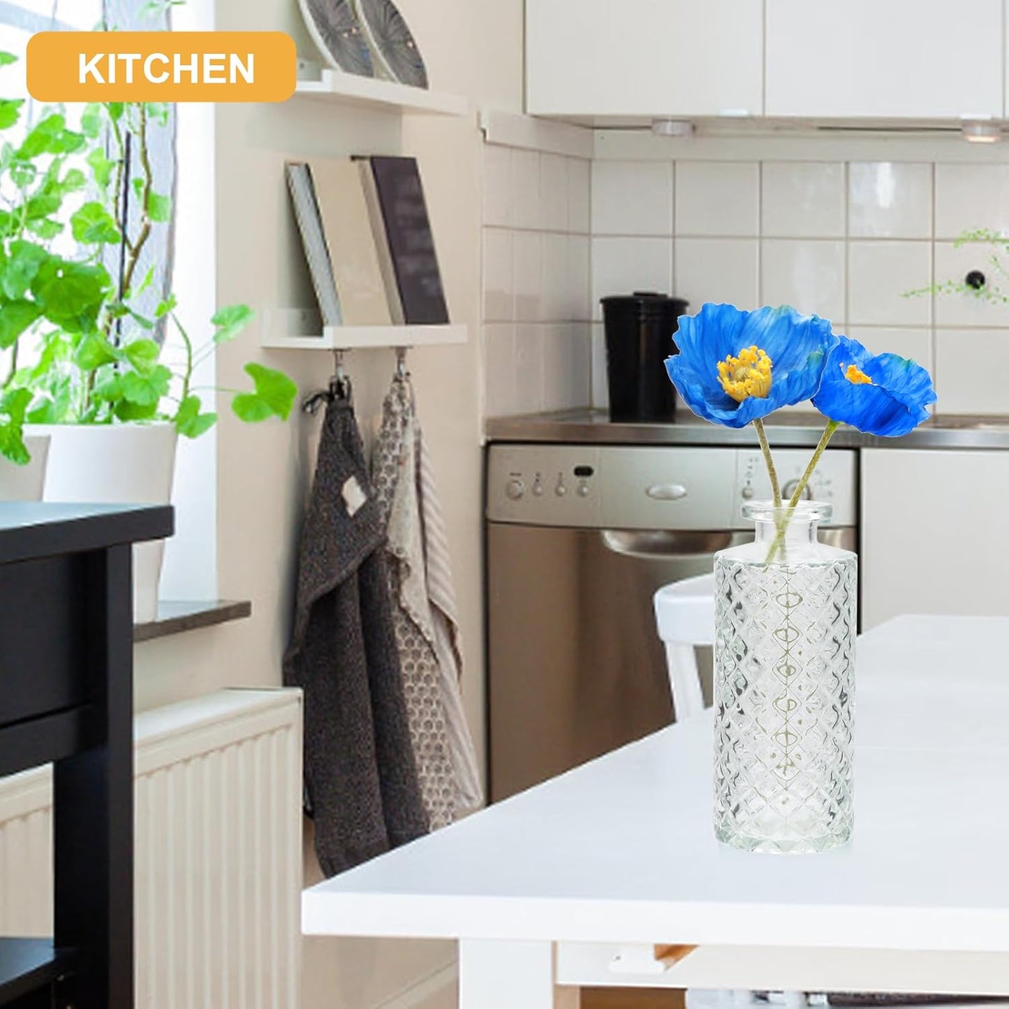 Glass Bud Vase Set in Bulk, 9Pcs Mini Vintage Flower Vases for Wedding, Clear Relief Vase for Centerpieces,Home Table Flower Decor, Party Decorations