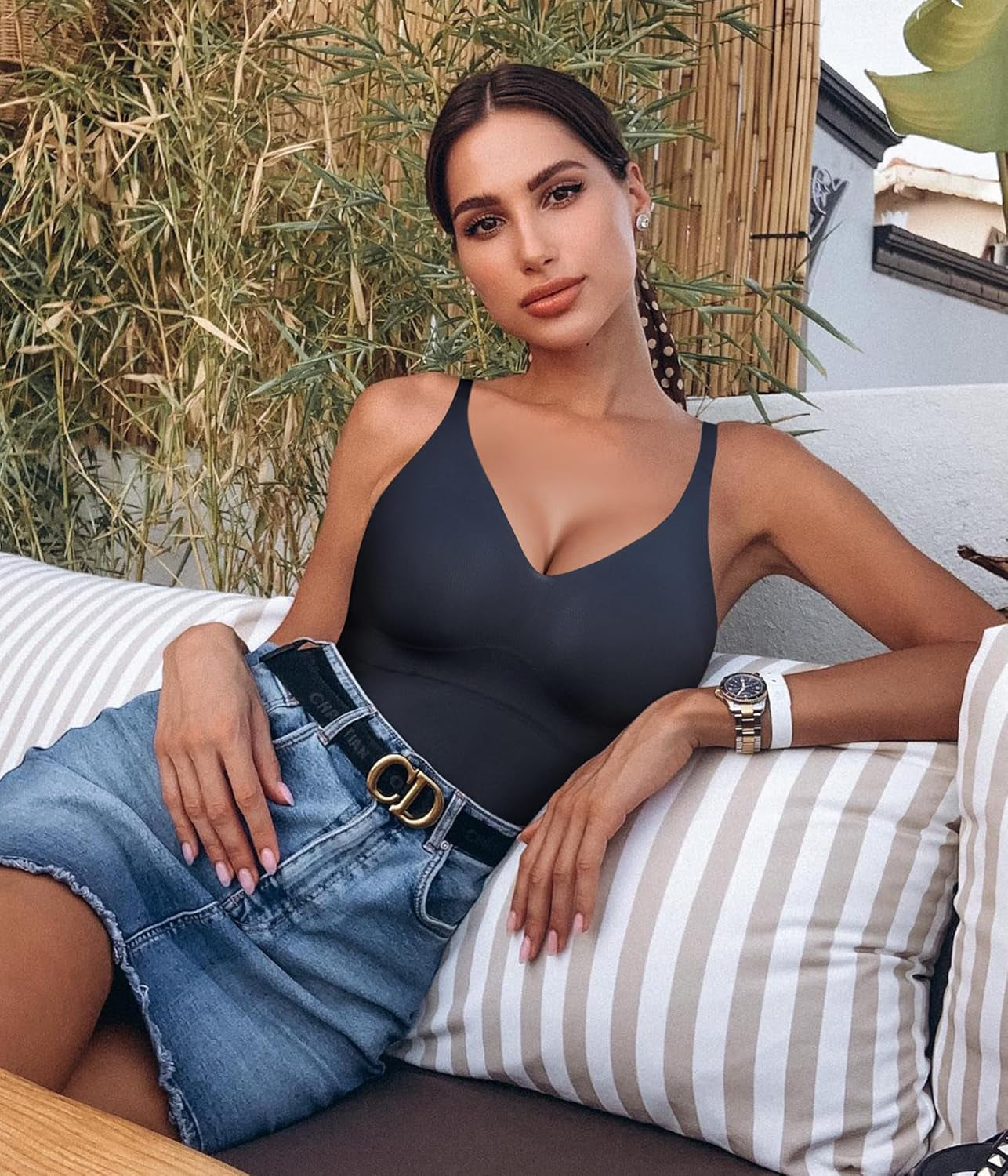 Compression Tank Tops for Women Tummy Control Shapewear Seamless Body Shaper Workout V-Neck Camisole Cami Tops