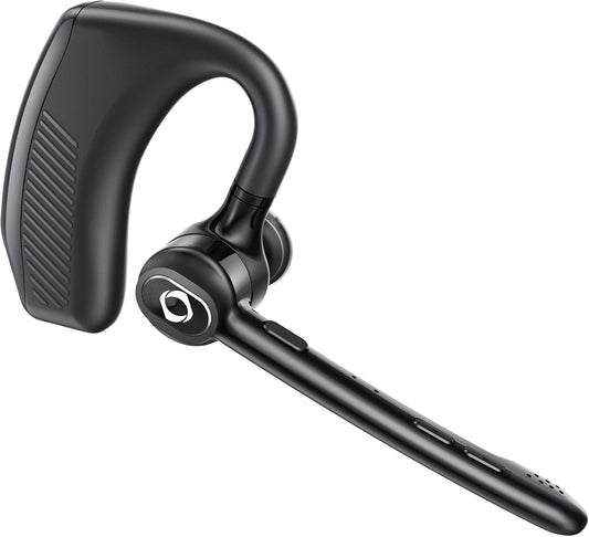 Wireless Headset Bluetooth Earpiece with Dual Noise Canceling Microphone Hands Free Headphones Single Ear Earphone over Ear Earbud for Iphone Samsung Android Cellphones TV PC Trucker Game Work Driving TRUCK DRIVER