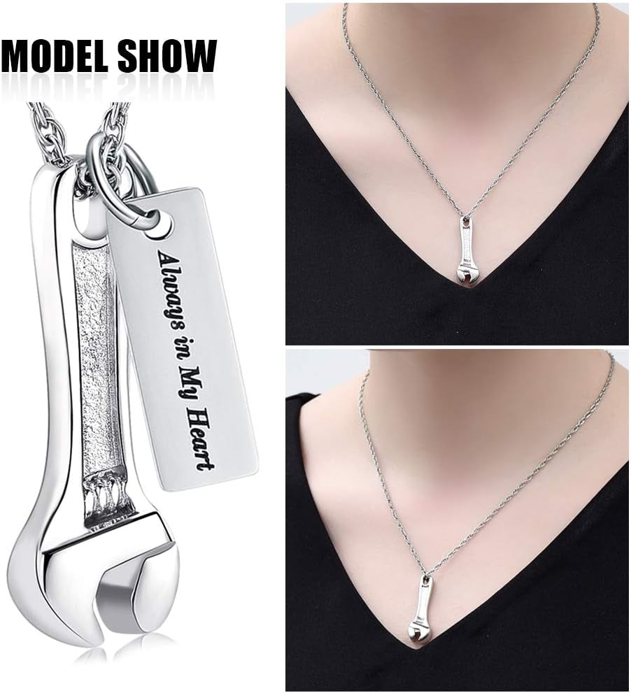 Wrench Urn Necklace for Ashes for Women Men Human Ashes Stainless Steel Hammer Cremation Jewelry for Ashes Pendant