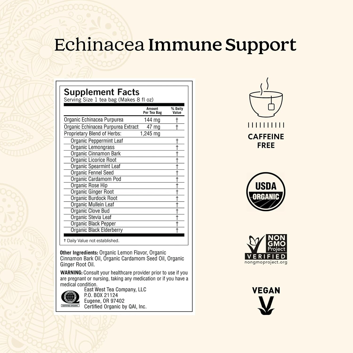 Tea Echinacea Immune Support Tea - 16 Tea Bags per Pack (6 Packs) - Organic Immunity Support Tea - Includes Peppermint Leaf, Lemongrass, Cinnamon Bark, Echinacea Purpurea, Licorice Root & More TLBH