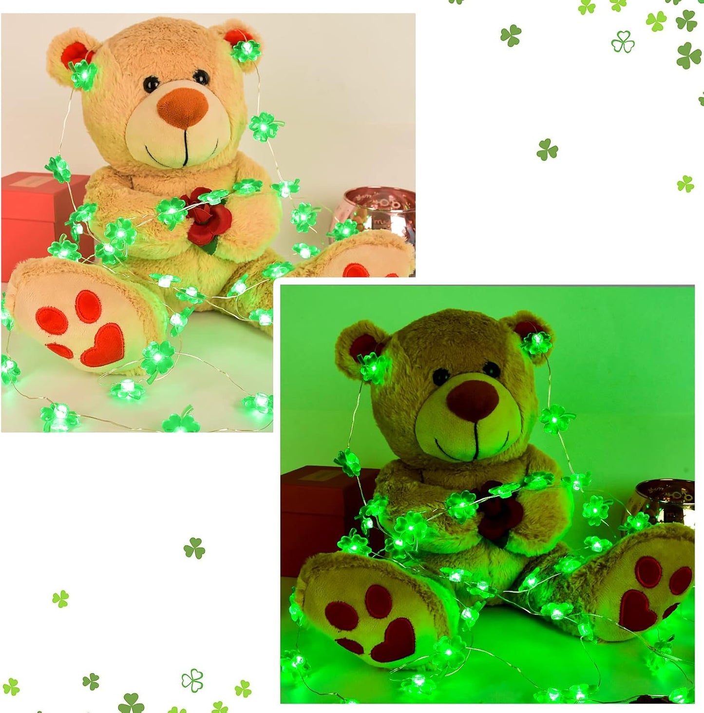 St Patricks Day Decorations 3D13Ft 50LED Green Shamrock String Light, St Patricks Day Decor Irish Party for Home Indoor/Outdoor Wedding Anniversary Holiday Green Decor