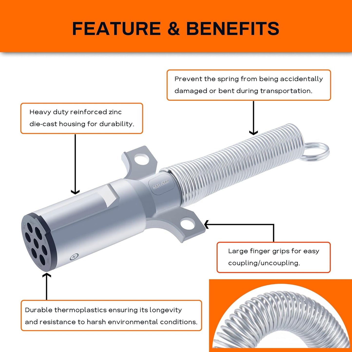 7 Way Trailer Plug Set,  7 Way Replacement Plug, Heavy Duty Die Cast Plug Assembly - with Spring Guard, 7 Pin Plug for Semi Truck Tractor Trailer - 2PCS TRUCK DRIVER