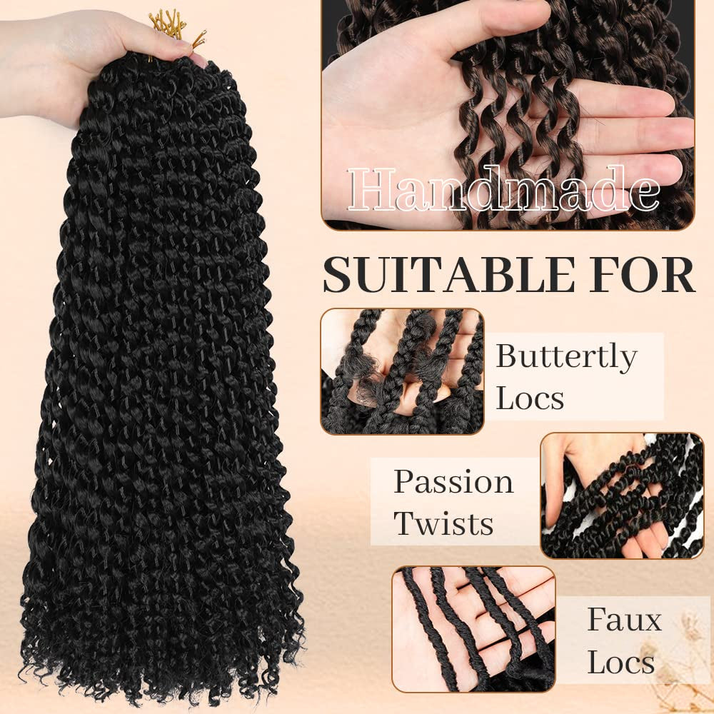 Passion Twist Hair 22 Inch Water Wave Crochet Hair 6 Packs Passion Twists Braiding Hair Long Bohemian Synthetic Hair Passion Twist Hair Extensions(22Inch, 1B)