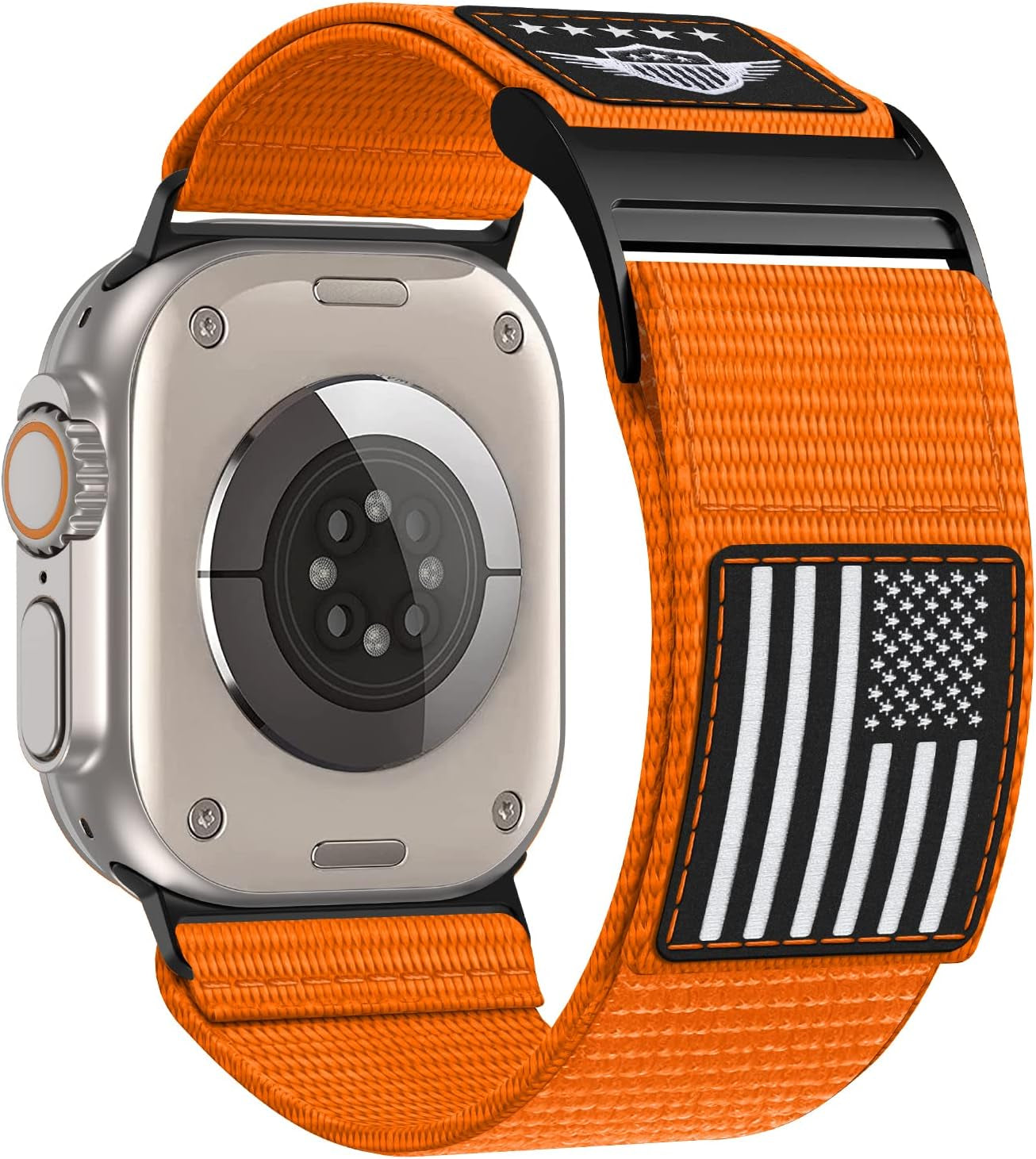 Rugged Nylon Band Compatible with Apple Watch Band 49Mm 45Mm 44Mm 42Mm,Soft Sport Loop Adjustable Wristbands Replacement Strap for Apple Watch Ultra Iwatch Series 8/7/SE/6/5/4/3/2/1,USA Flag Orange