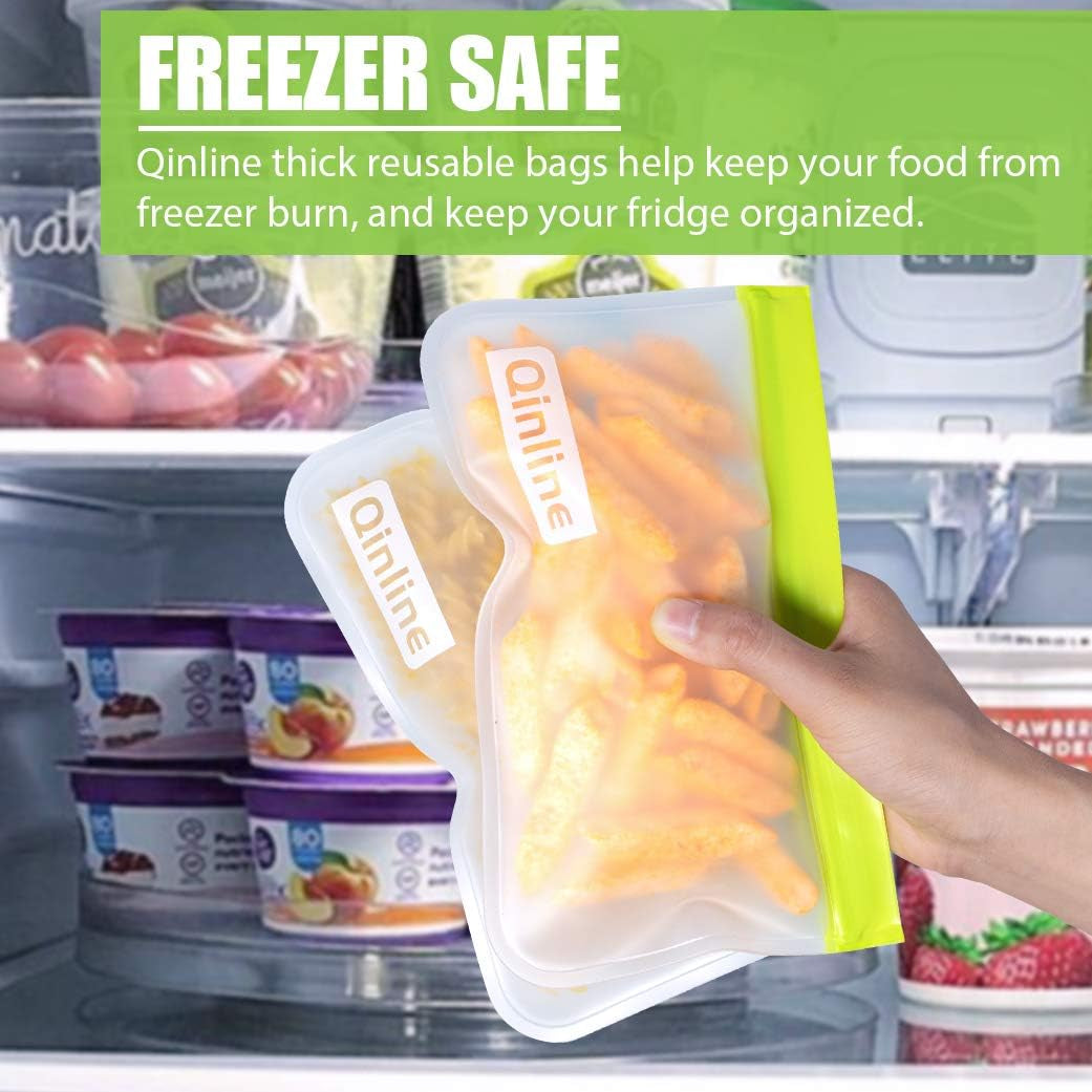 Reusable Food Storage Bags - 24 Pack Freezer Bags, BPA Free Reusable Bags Silicone, Extra Thick Leakproof Reusable Lunch Bag for Salad Fruit Marinate Meats - 8 Gallon 8 Sandwich 8 Snack Bags