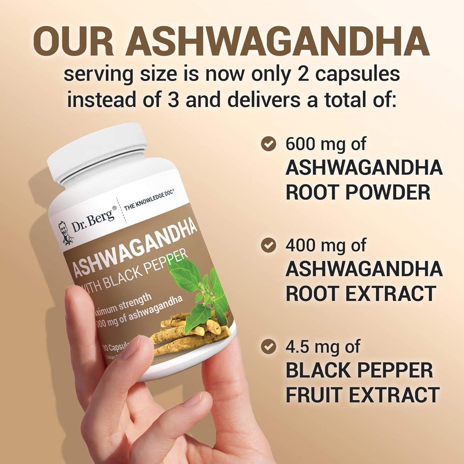 Dr. Berg Ashwagandha Capsules 1000Mg - Includes Ashwagandha Root with Black Pepper from Bioperine - Ashwagandha Supplements 90 Capsules TLBH