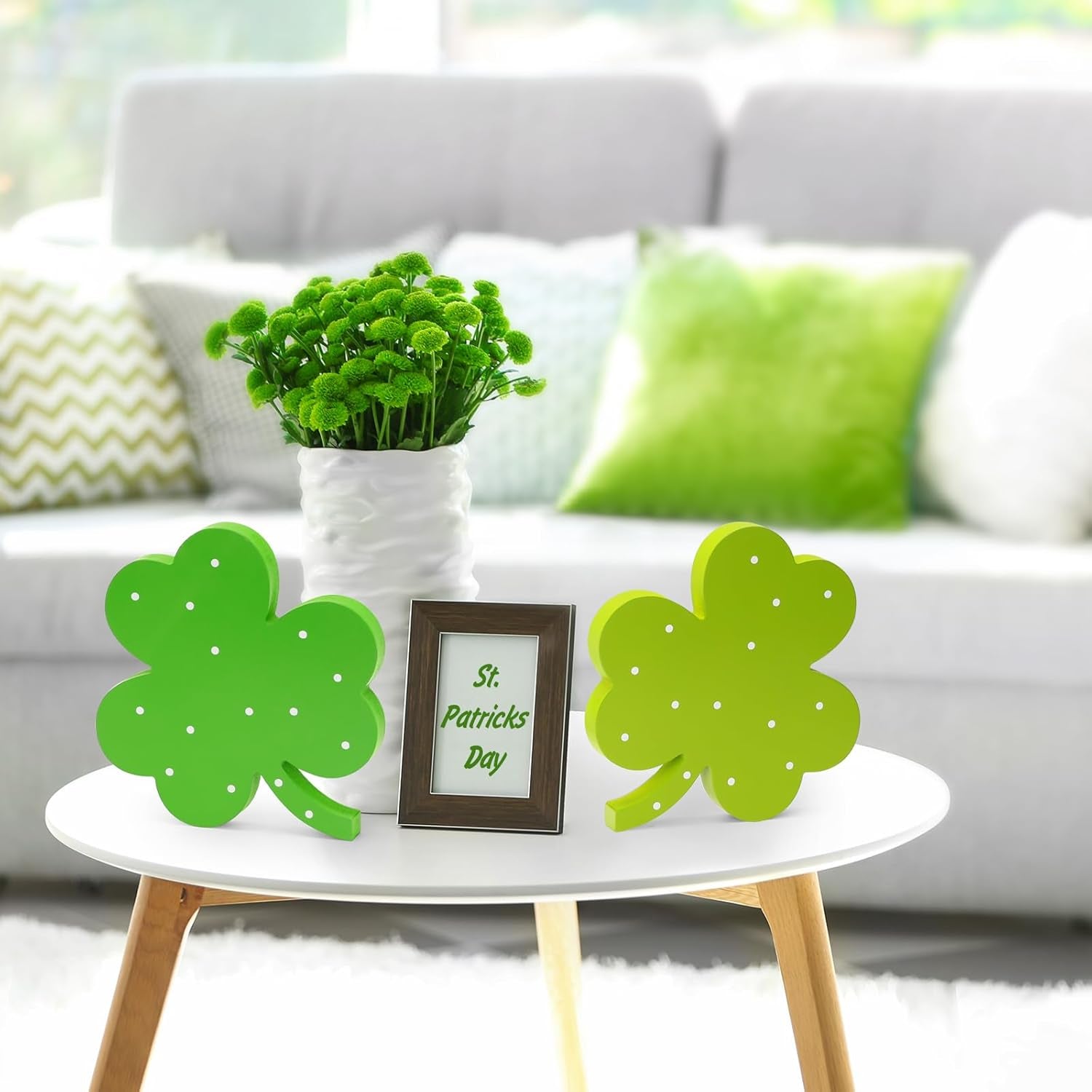 St Patricks Day Decor, Wooden Shamrock Decor for Table, Tiered Tray, Office Desk, Mantle Saint Patricks Day Decorations for the Home, 4 PCS Shamrock Decorations