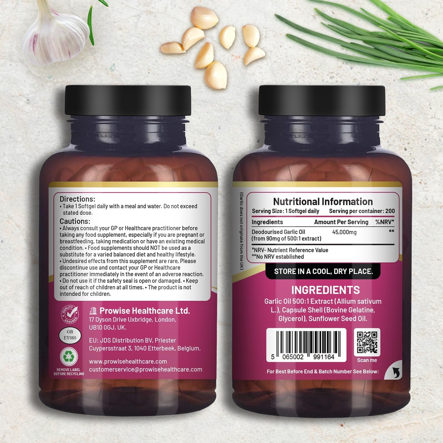 Premium Odourless Garlic Capsules | 45,000Mg per Softgel | 200 Softgels (Not Tablets) Super High Strength | Cold Pressed and Deodourised Premium Garlic Oil Extract from Allium Sativum TLBH