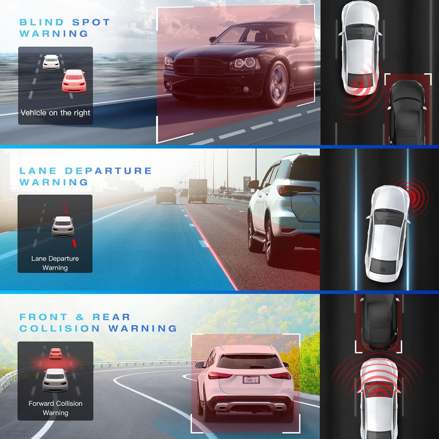 Type S T400 Ai-Powered Driver Assistance 4K Dash Cam with ADAS, Collision Warnings, Lane and Pedestrian Detection, Vehicle Departure Reminders, Front Rear Smart Incident Video Surveillance, SD Card