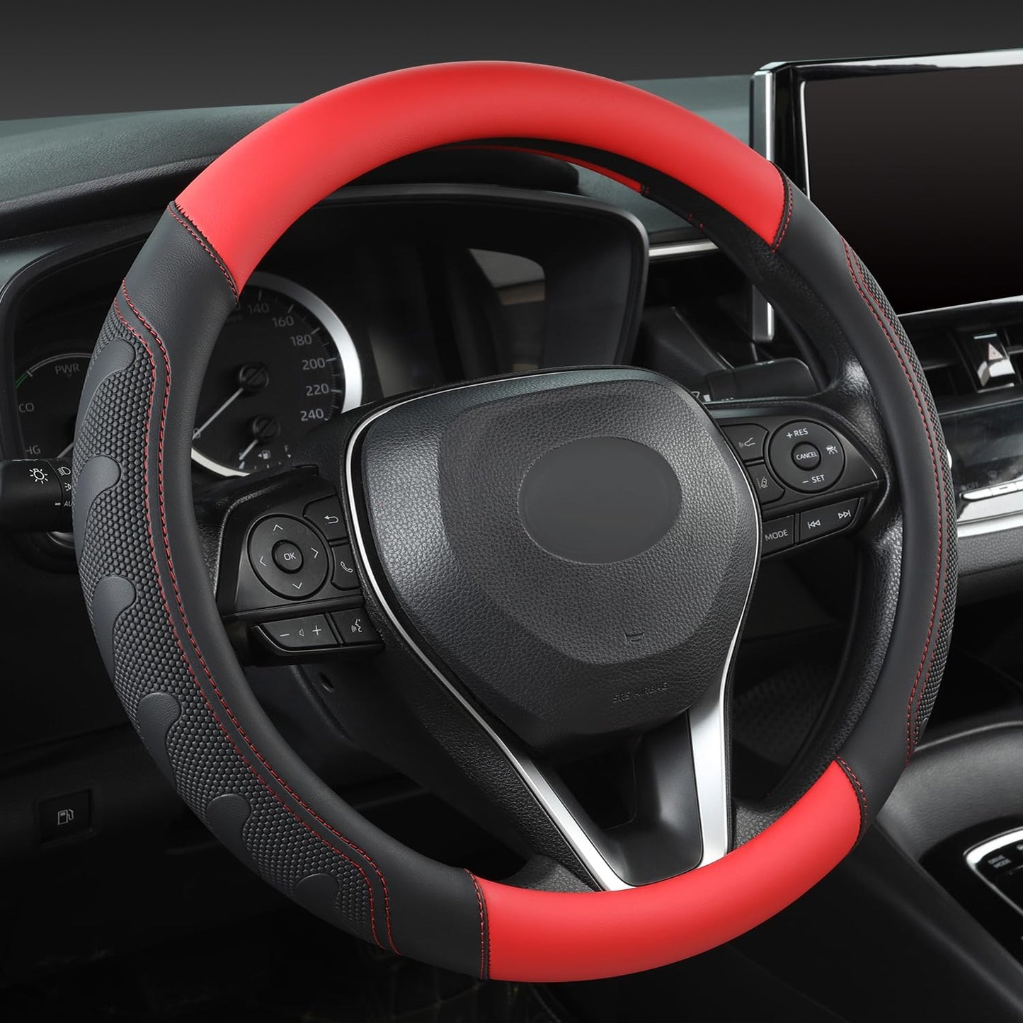 Steering Wheel Cover for Toyota, Auto Car Steering Wheel Cover for Toyota Highlander 4Runner Tacoma Corolla Camry - Black+Red Trim