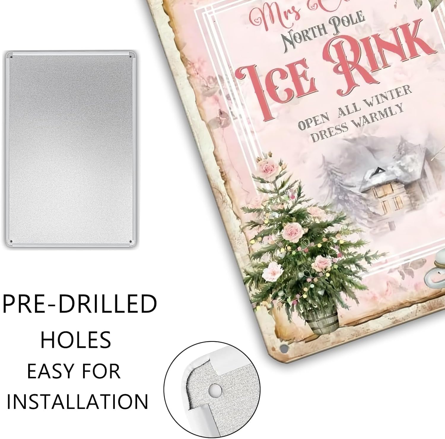 Mrs Ice Rink Sign - Christmas Sign - Figure Skating - Shabby Chic Metal Sign Tag 8X12 Inch Gift Plaque