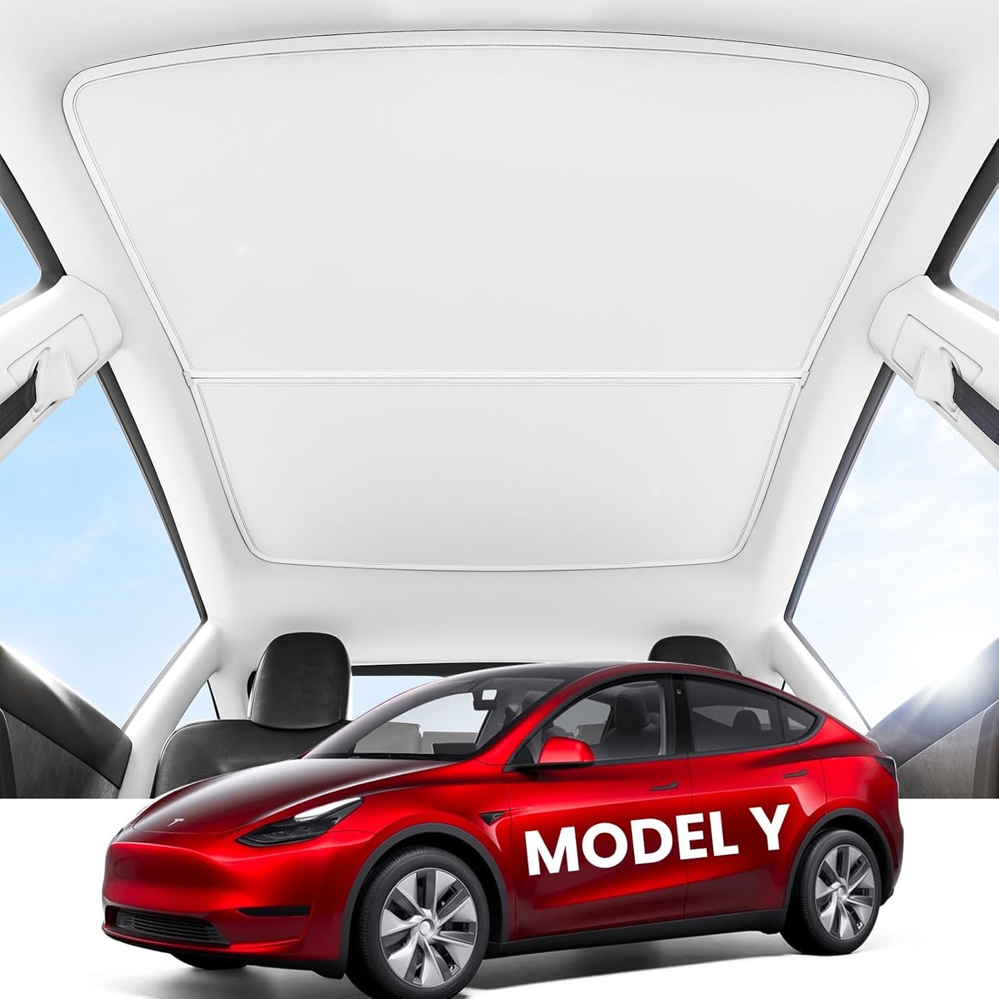 2025 Upgrade Tesla Model Y Sunshade Roof [No Gaps, No-Sagging] Magnetic-Mid Design Tesla Model Y Accessories Heat Insulation Foldable Glass Sunshade for Model Y 2020-2025, Interior Gray