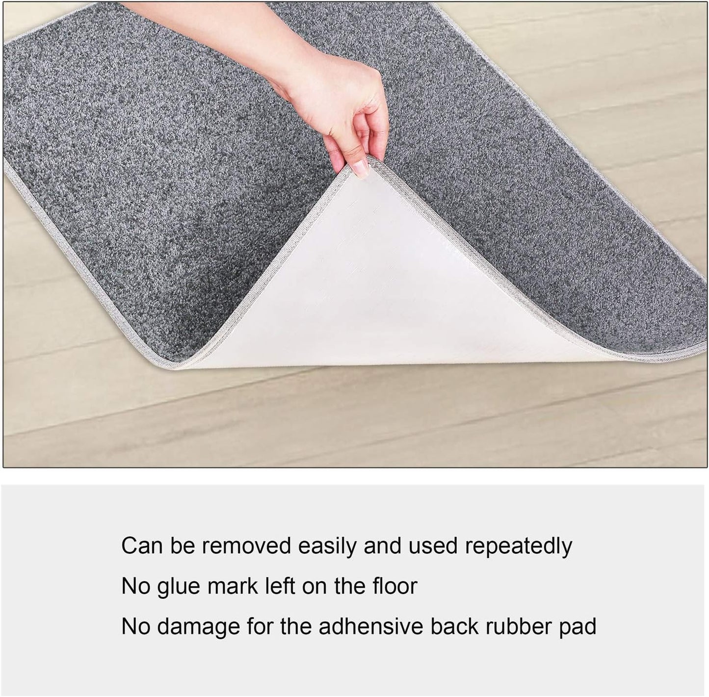 Carpet Stair Tread Landing Mat Tape Free Self Adhesive Non Slip Skid Resistant Indoor Doormat Area Rug Floor Mat for Kitchen Bathroom Workstations Washable 2' X 3' (Gray)