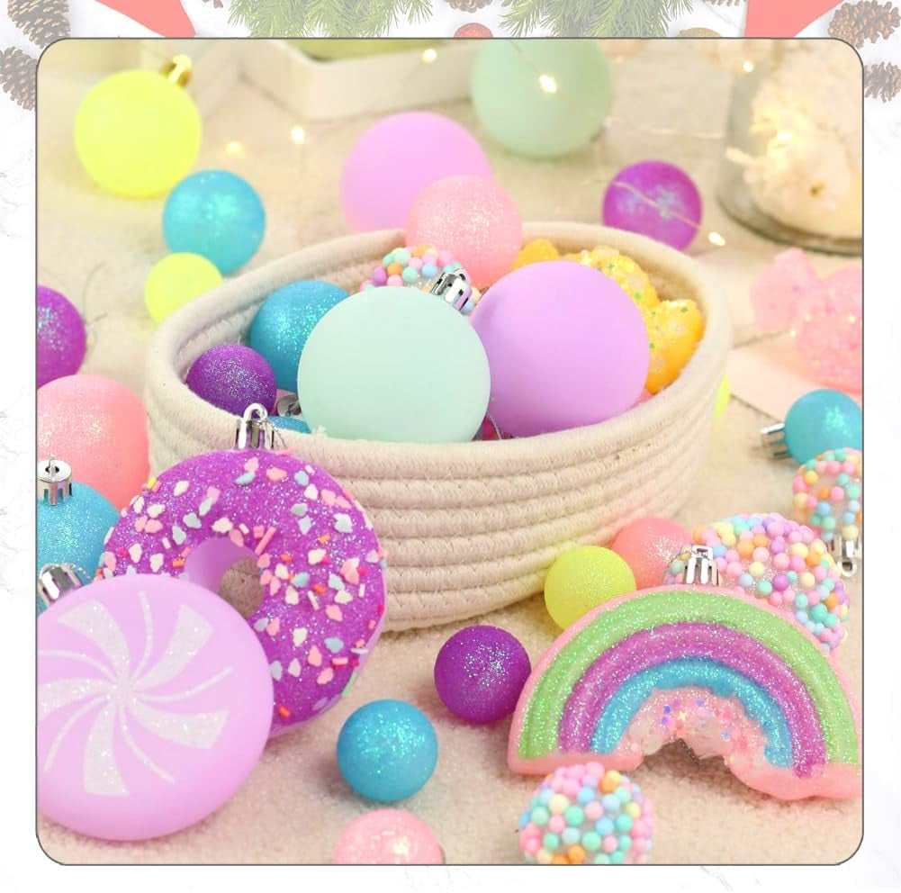 Christmas Tree Ornaments, 40 Pack Christmas Ornaments Set Pink Yellow Light Green Shatterproof Xmas Ornaments Decoration for Tree Home Holiday Party Centerpiece Garland Decor