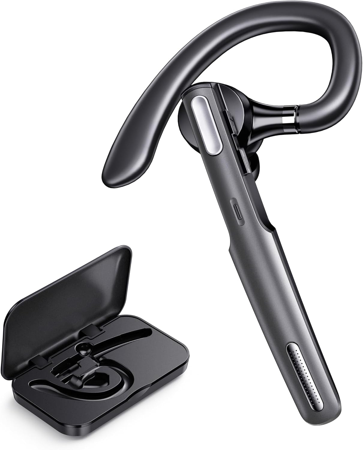 Bluetooth Headset, Wireless Bluetooth Earpiece V5.0 Hands-Free Earphones with Built-In Mic for Driving/Business/Office, Compatible with Iphone and Android (Black) TRUCK DRIVER