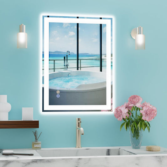 20"X 28" LED Bathroom Mirror with Front and Backlit, Controlled Separately Vanity Mirror with Lights, 3 Colors LED Smart Mirror with Anti-Fog, Stepless Dimmable, Memory, Shatterproof(Ul ETL)