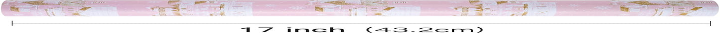 Christmas Wrapping Paper Roll - Pink & Golden City Snow Scenery for Christmas Holiday, Party - 17 Inches X 32.8 Feet (46.45 Sq.Ft.)