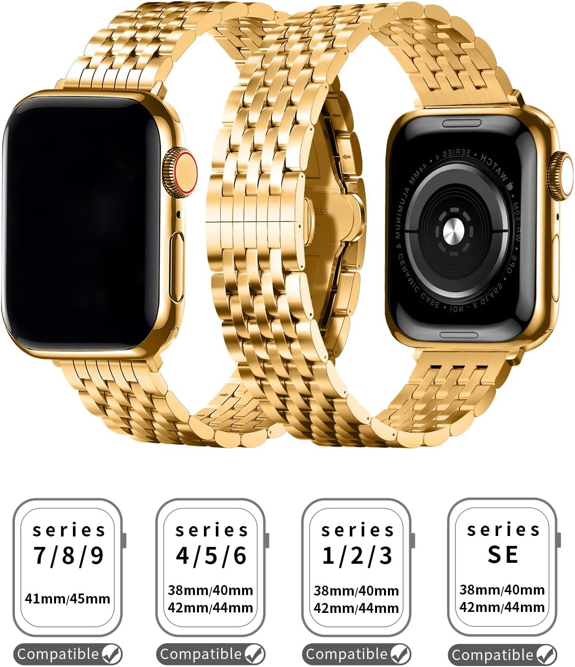 Slim Metal Band with Apple Watch Band 40Mm 41Mm 38Mm 45Mm 44Mm 42Mm, Dressy Stainless Steel Chain Strap for Women Man Iwatch Bands Series 9 8 7 6 5 4 3 2 1 SE SE2