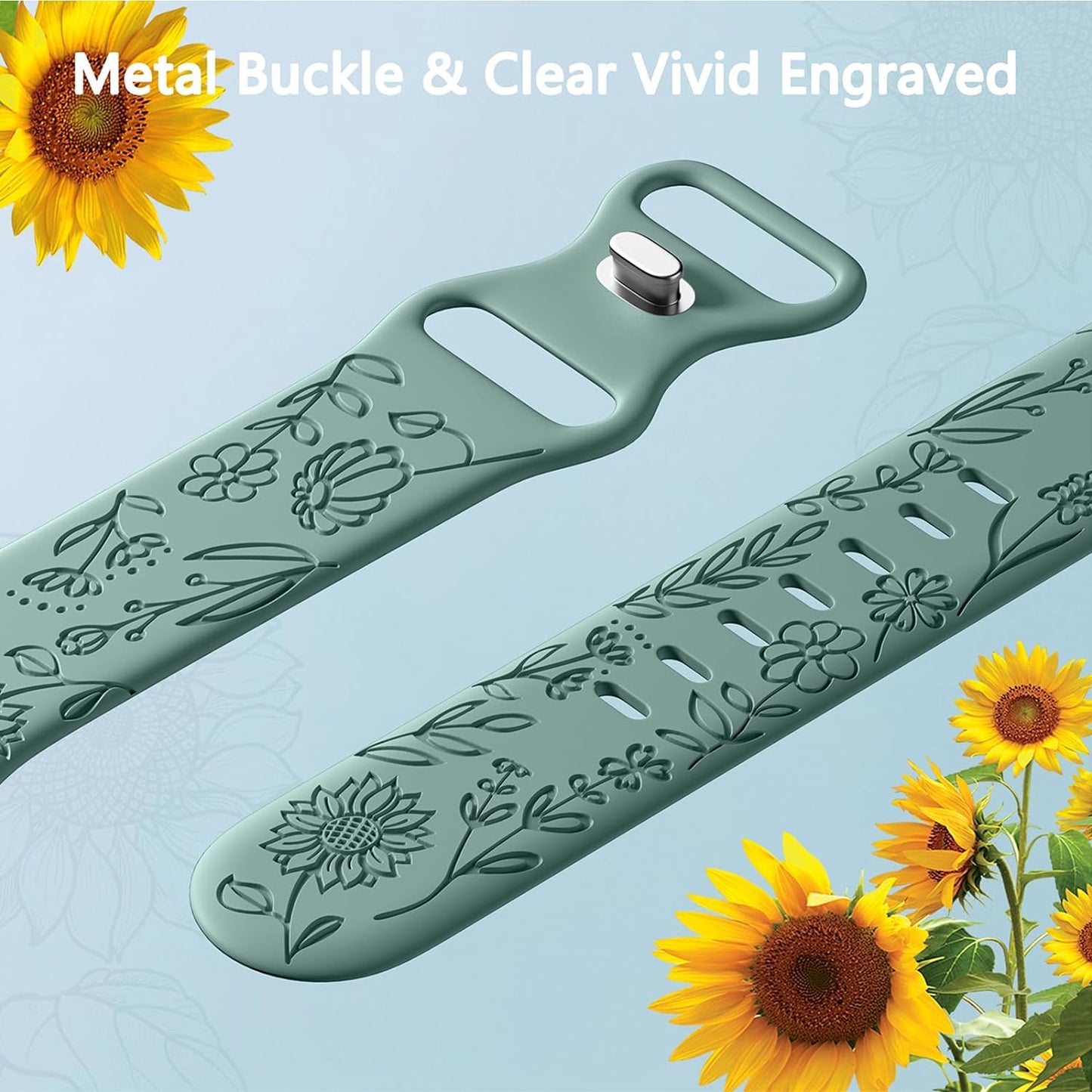 6 Pack Floral Engraved Bands Compatible with Apple Watch Band 44Mm 40Mm 38Mm 41Mm 45Mm 49Mm 42Mm Women, Soft Silicone Cute Flower Pattern Sport Strap for Iwatch Bands Series Ultra Ultra 2 SE 9 8 7 6 5 4 3 2 1