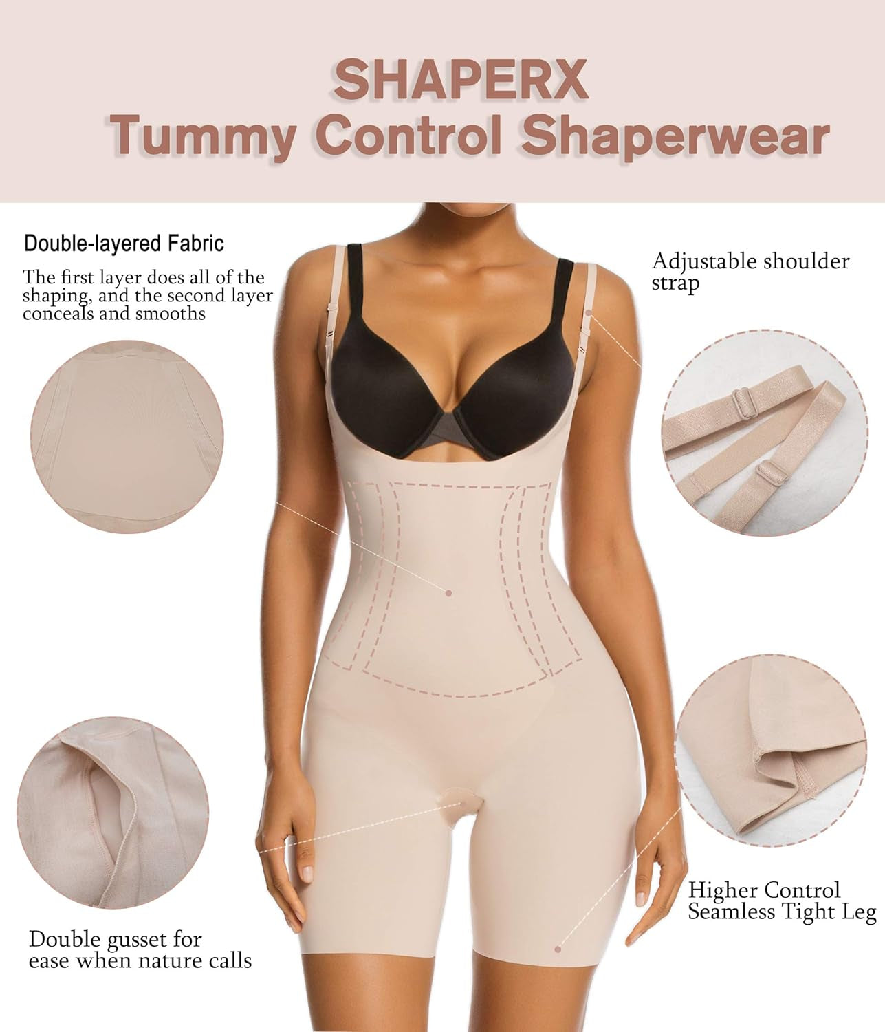 Shapewear for Women Tummy Control Open Bust Thigh Slimmer Body Shaper