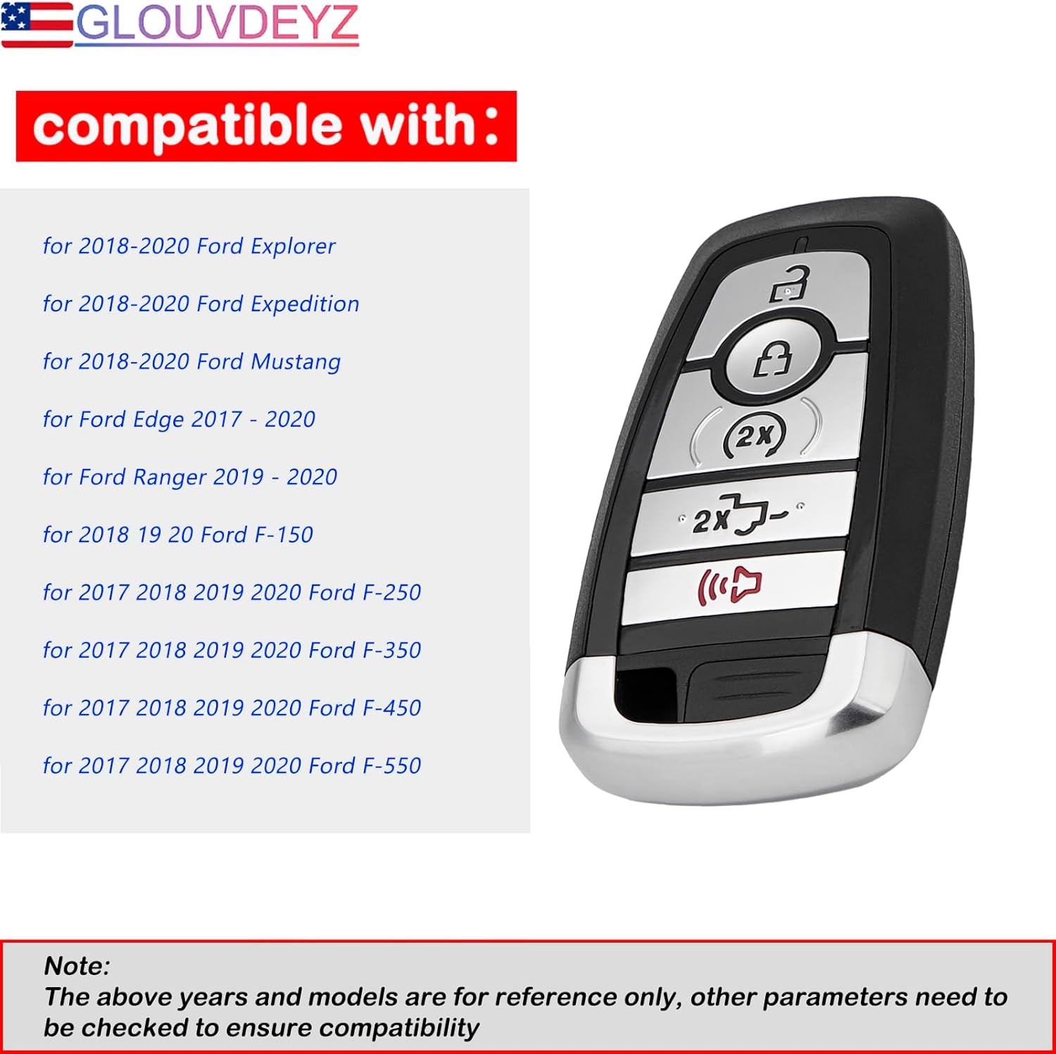 5 Button Car Key Fob Fits for Ford for 2017-2020 F-Series/F-150/ F-150 Raptor/ F-250/F-350/ F-450/2017 - 2020 F-550 Remote Control Car Key FCCID M3N-A2C93142600 with Keyring and Screwdriver