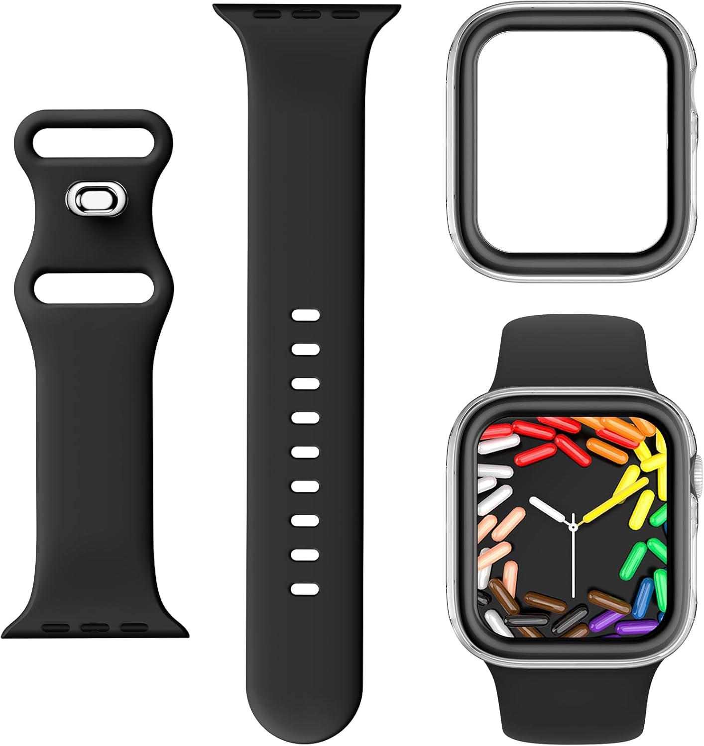 Sport Band Compatible for Apple Watch Band 41Mm 40Mm 38Mm 42Mm 46Mm 45Mm 44Mm 49Mm with Bumper Case, Women Girl Men Soft Silicone Strap for Iwatch Series 10 9 8 7 6 / SE 5 4 3 2 1 Ultra