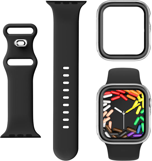 Sport Band Compatible for Apple Watch Band 41Mm 40Mm 38Mm 42Mm 46Mm 45Mm 44Mm 49Mm with Bumper Case, Women Girl Men Soft Silicone Strap for Iwatch Series 10 9 8 7 6 / SE 5 4 3 2 1 Ultra
