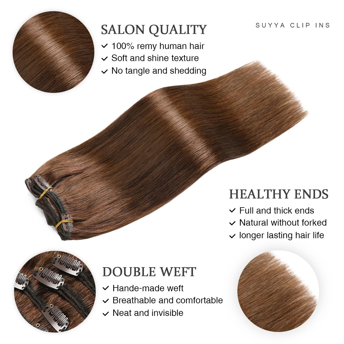 Clip in Hair Extensions Real Human Hair 16 Inch 120G 7Pcs Chocolate Brown Human Hair Extensions Clip Ins Straight Double Weft Hair Extensions Clip Ins(16 Inches #4 Dark Brown)