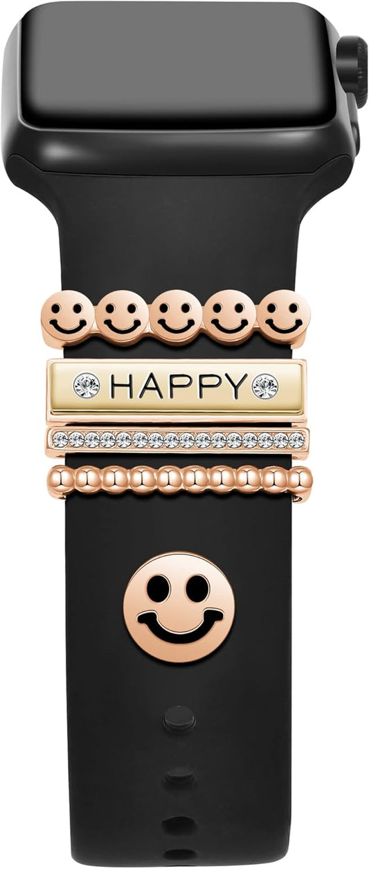 5Pcs Rhinestone Watch Strap Charms Watchband Ring Loops Watch Band Decor Studs Decorative Charm for Apple Iwatch Silicone Sport Band Smart Watch Silicone Watch Band Decoration Accessories (No Band)