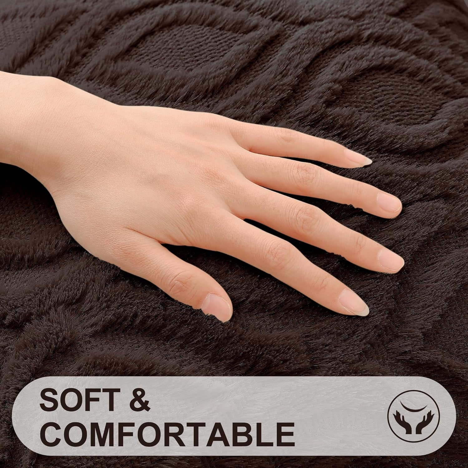 Decorative Throw Pillow Covers 18X18, Soft Plush Faux Wool Couch Pillow Covers for Home, Set of 2, Brown