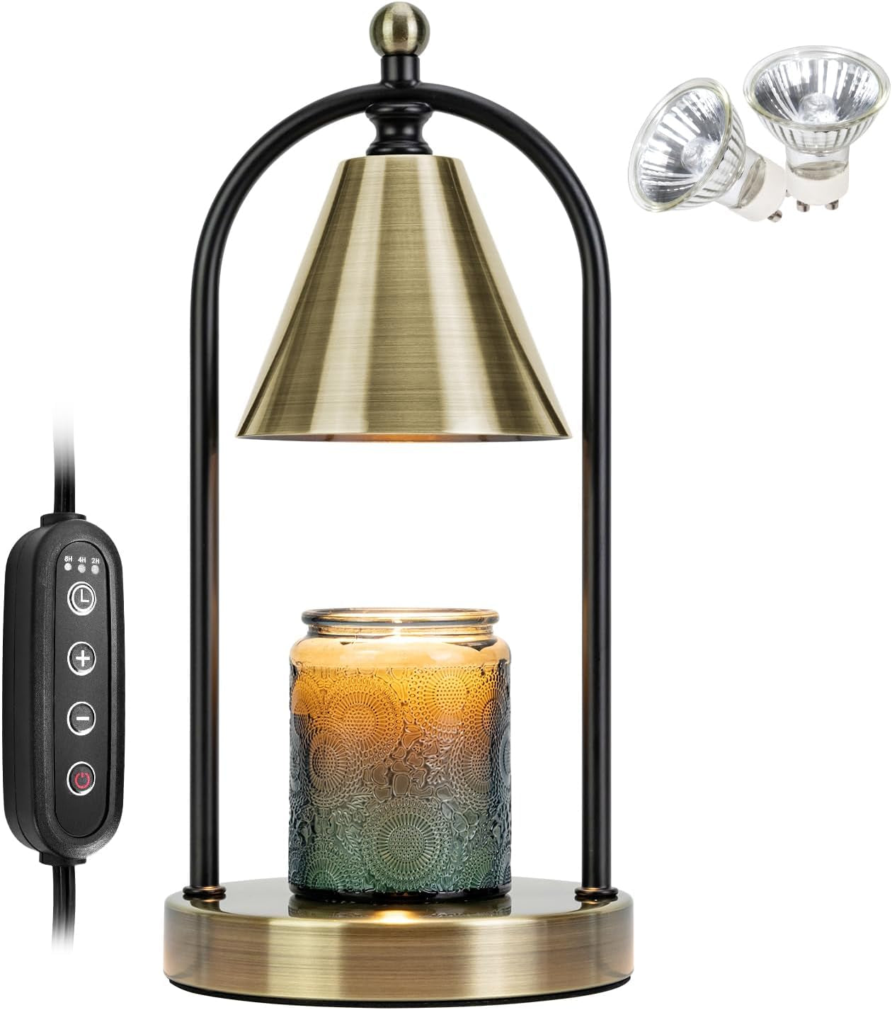 Candle Warmer Lamp with Timer, Electric Black Candle Warmer Light for Bedroom, Dimmable Wax Melts Warmer for Candle Jars, Home Decor beside Lamp Gifts for Women (2 Bulbs Included)