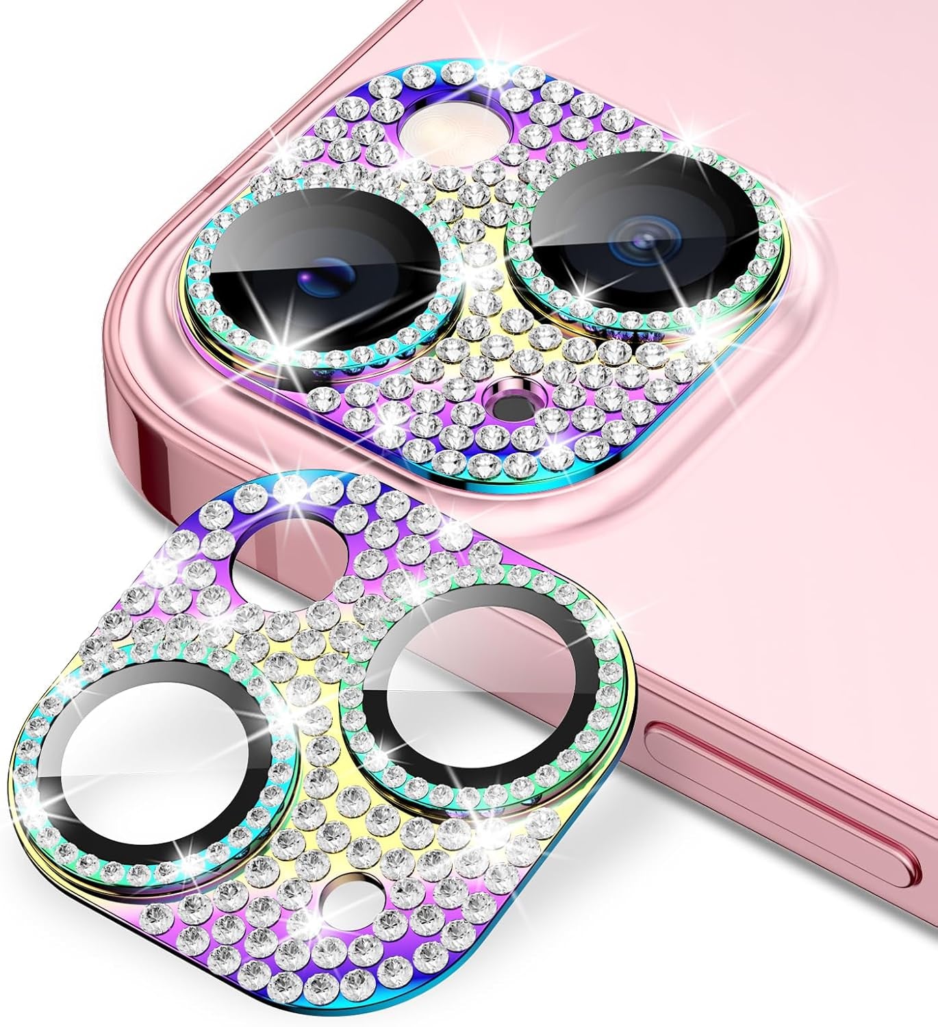 Compatible for Iphone 16 plus & 16 Camera Lens Protector, Bling Glitter Metal Cover Glass Lens Screen Protective Accessories for Iphone 16 Plus