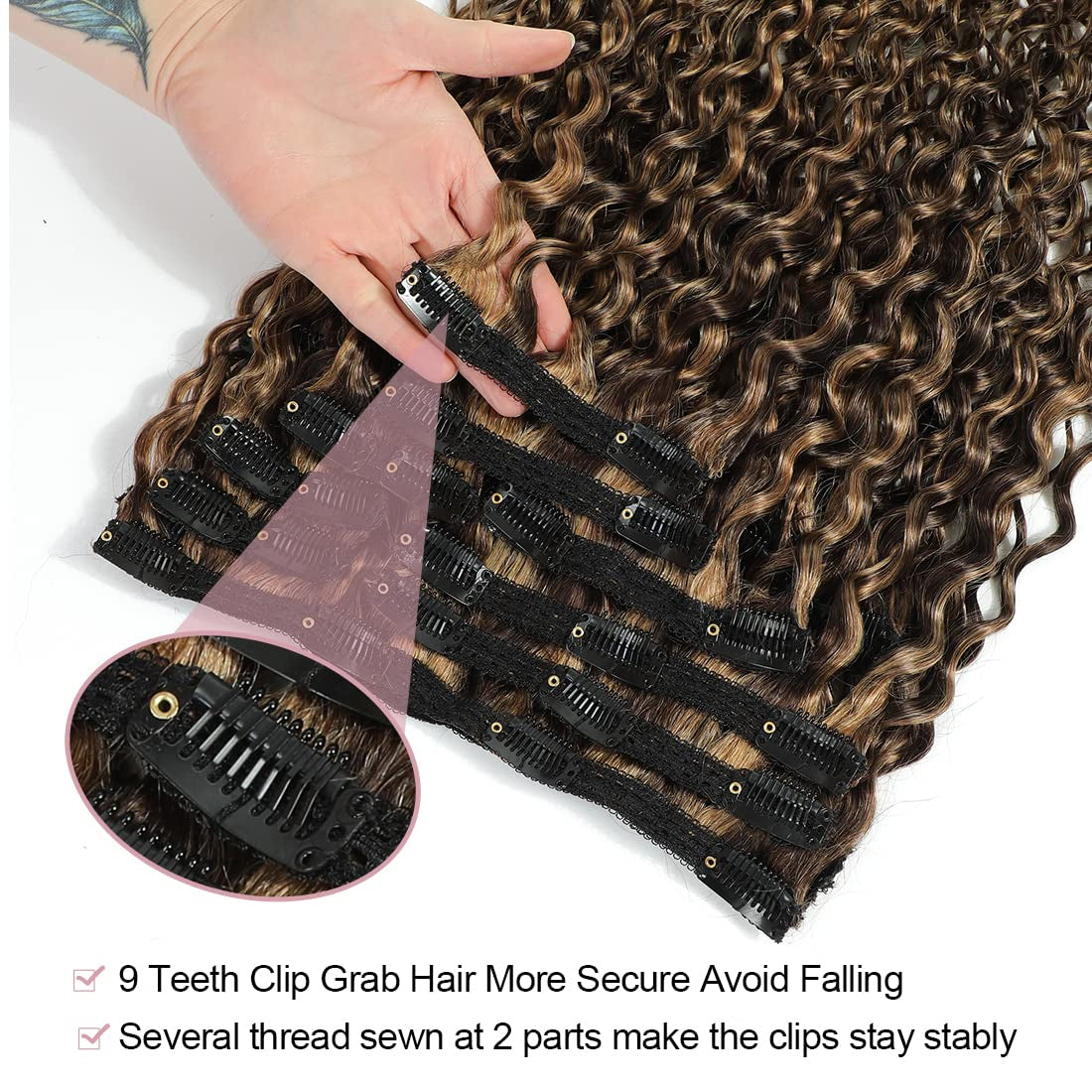 Human Hair Clip in Extensions for Black Women 4/27 Water Wavy Curly Clip in Hair Extensions Real Human Hair 4/27 Chocolate Brown Mix Blonde  Highlight Clip Ins Natural Hair 10Pcs/120G