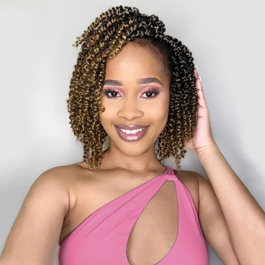 Passion Twist Hair 8 Inch, 8 Packs Passion Twist Crochet Hair for Black Women, Prelooped Crochet Twist Hair with Curly Ends (8Inch, T27#)