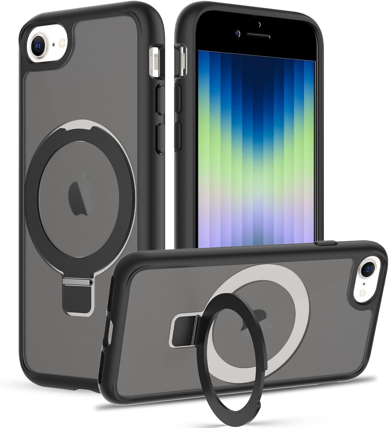 2025 New Magnetic for Iphone 16E Case,Compatible with Magsafe,Military Grade Drop Tested, Shockproof Matte Translucent Hard Back Slim Protective Case.Black Magnetic Circle.