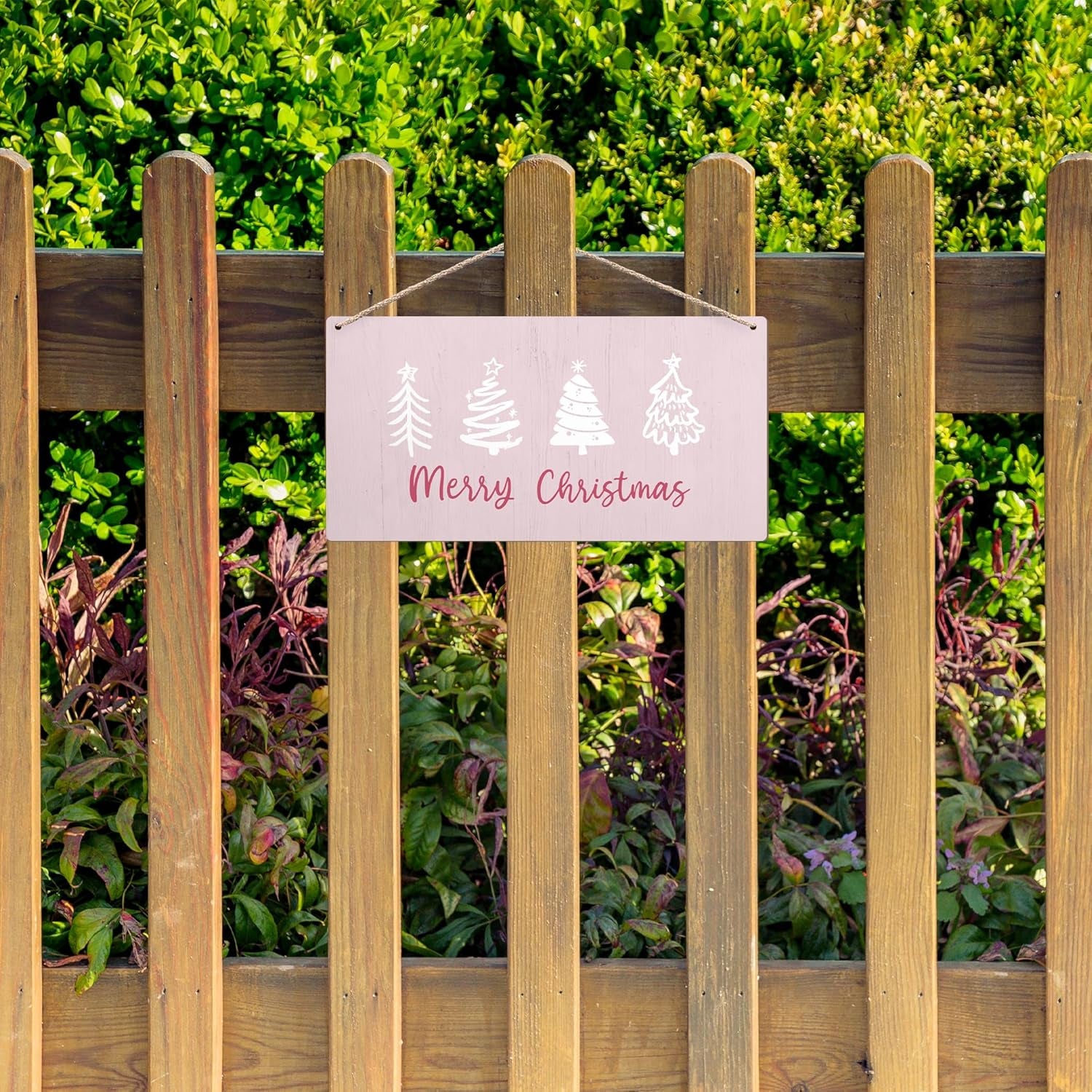 Pink Christmas Trees Hanging Wooden Signs 12X6, Merry Christmas Signs, Christmas Door Sign, Pink Christmas Decorations, Christams Trees Signs for Home Room Office Hanging Wall Decor