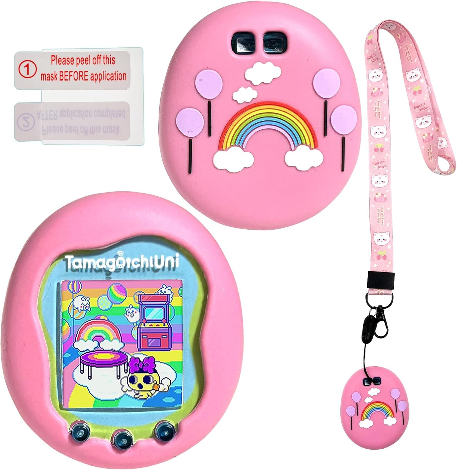 Silicone Shell Cover Compatible with Tamagotchi Uni, Silicone Protective Sleeve Case for Tamagotchi Uni Protector Skin with Lanyard (Pink) ZOUSA
